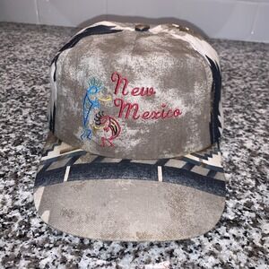 Vintage New Mexico Hat Cap Strap Back Mens Southwest Aztec Print USA Made 90s